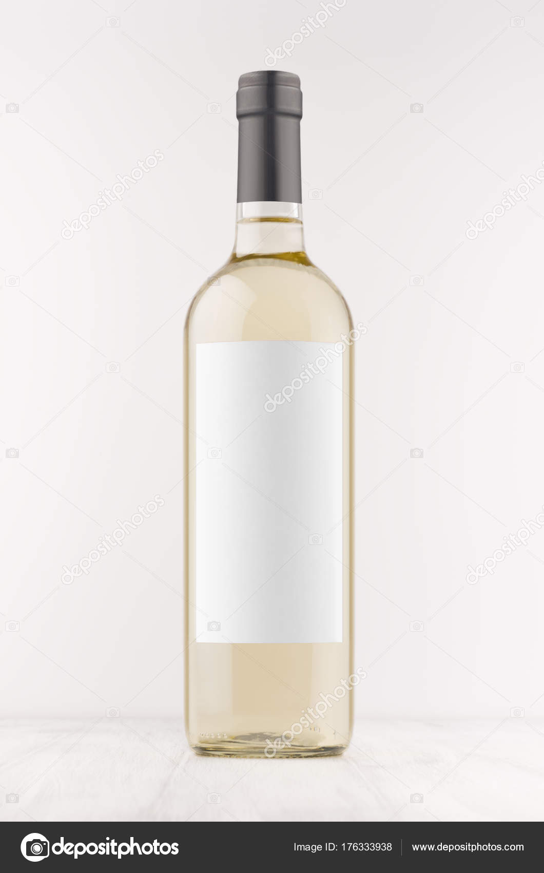 Transparent White Wine Bottle Blank White Label White Wooden Board Intended For Blank Wine Label Template