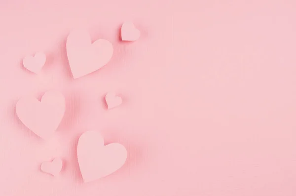 Paper Hearts Soar Pink Background Copy Space Valentine — Stock Photo, Image