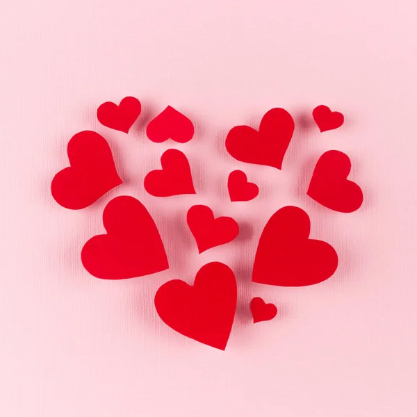 Big Heart Soar Red Hearts Soft Pink Color Background Concept — Stock Photo, Image