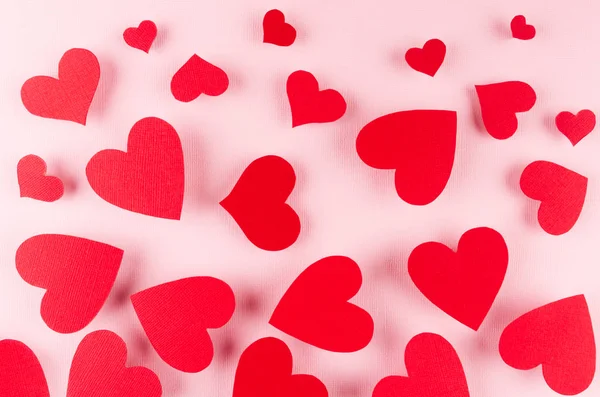 Paper Red Hearts Fly Soft Pink Color Background Valentine Day — Stock Photo, Image