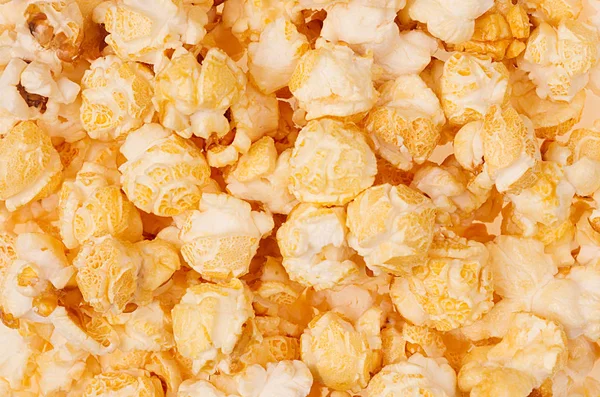 Ruddy Golden Popcorn Background Top View Closeup — Stock Photo, Image