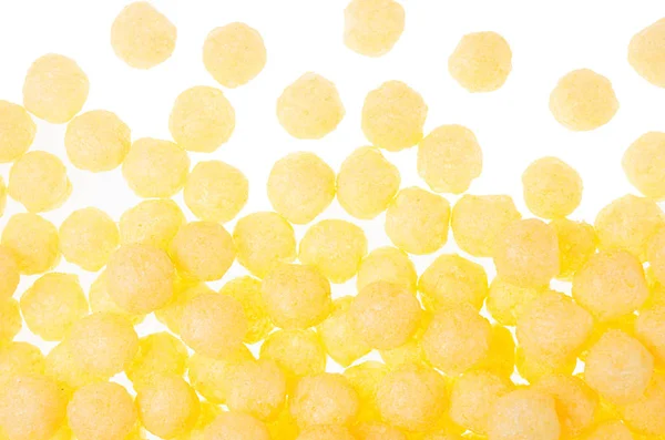 Cheesy Mellanmål Corn Sticks Bollar Kul Mat Mönster Bakgrund Ovanifrån — Stockfoto