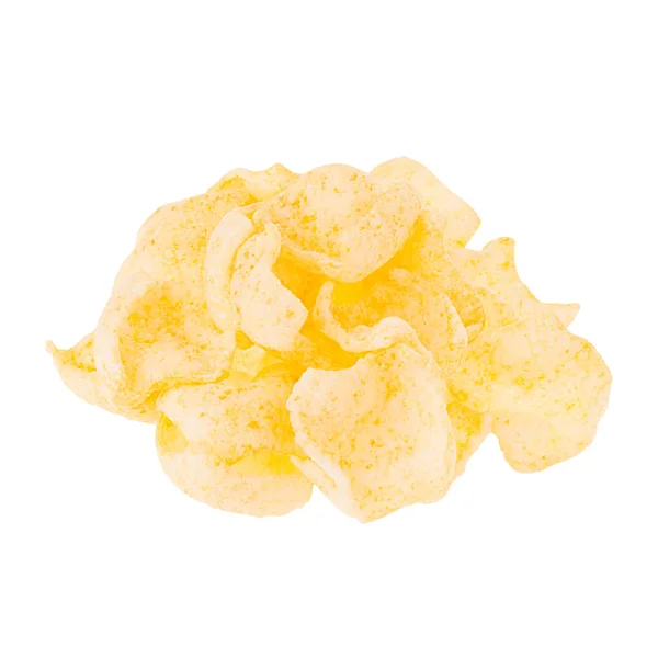 Heap Golden Puff Corn Flakes Chips Isolated White Background Fast — Stock Photo, Image