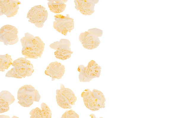 Fiocchi Popcorn Come Bordo Decorativo Con Mais Volante Isolato Con — Foto Stock
