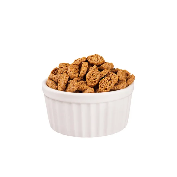 Brown Sliced Rye Bread Croutons White Ceramics Bowl Isolated White — Stock Photo, Image