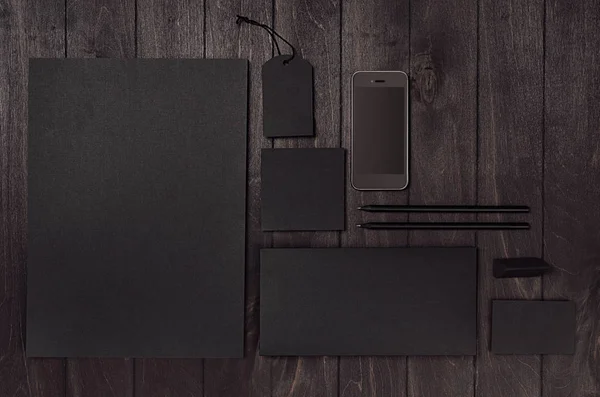 Luxus Corporate Identity Vorlage Mit Schwarzem Papierkorb Set Telefon Auf — Stockfoto