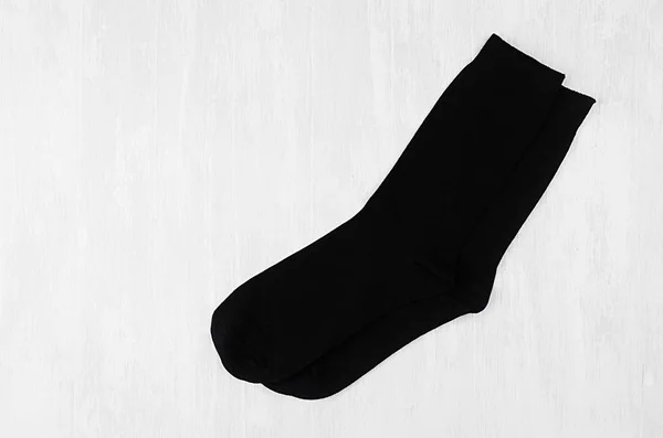 Пара Бланк Черный Высокий Socks Вид Сбоку Плоский Лежал Доске — стоковое фото
