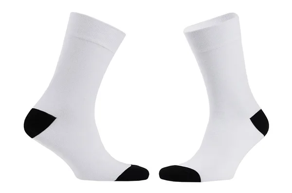 Blank White Cotton Long Sock Black Heel Invisible Foot Isolated — Stock Photo, Image