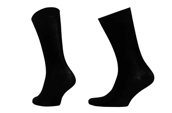 ブランディング デザイン フロントサイド サイドビュー テンプレートのためのモックアップとして白い背景に隔離された目に見えない足の上に黒い綿の長い靴下 — ストック写真
