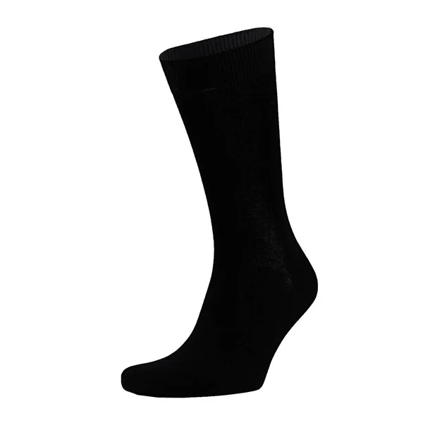 ブランディング デザイン フロントビュー テンプレートのためのモックアップとして白い背景に隔離された目に見えない足の上に黒い綿の長い靴下 — ストック写真