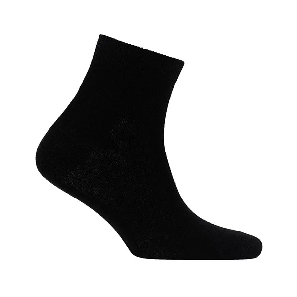 Prázdné Černé Bavlněné Střední Ponožky Neviditelné Noze Izolované Bílém Pozadí — Stock fotografie