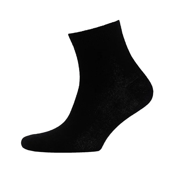 ブランディング デザイン サイドビュー テンプレートのためのモックアップとして白い背景に隔離された目に見えない足の上に黒い綿の媒体靴下 — ストック写真