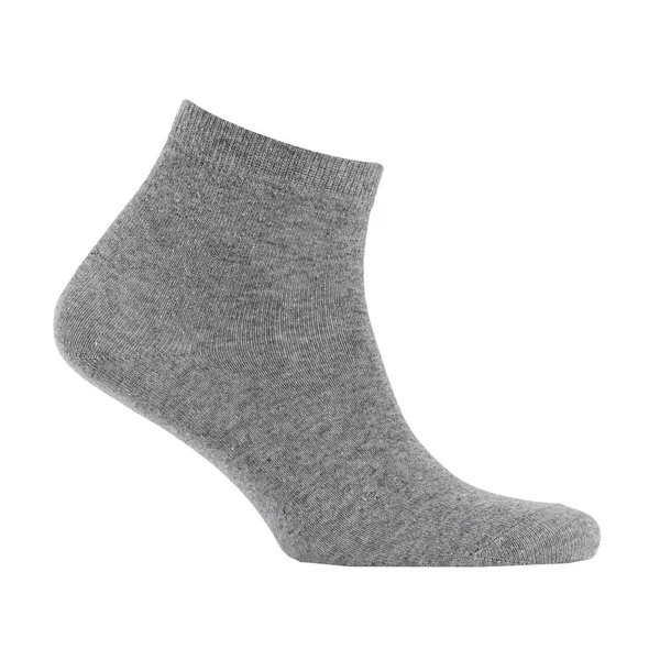 Blank Grey Cotton Medium Sock Invisible Foot Isolated White Background — Stock Photo, Image