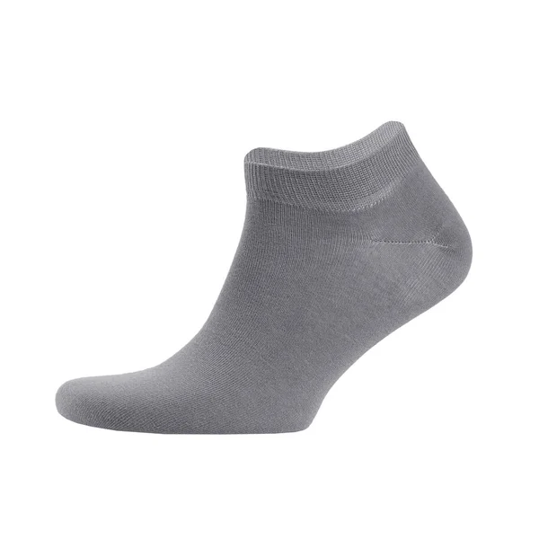 Chaussette Courte Sport Coton Gris Blanc Sur Pied Invisible Isolée — Photo