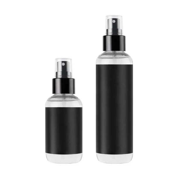 Tall Low Transparent Spray Dispenser Bottle Cosmetics Black Label Isolated — Stockfoto
