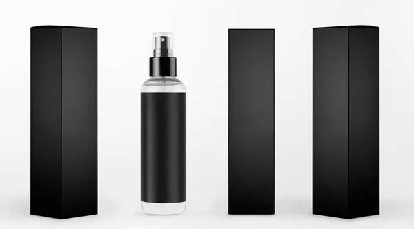 Mock Design Packing Cosmetics Product Tall Transparent Spray Bottle Black — Stockfoto