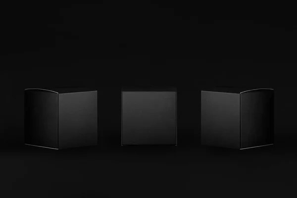 Luxury Collection Square Black Paper Boxes Πλευρά Μπροστινή Όψη Σκούρο — Φωτογραφία Αρχείου