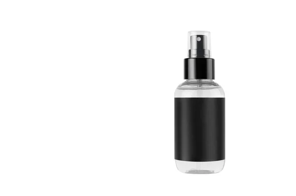 Botella Pulverización Transparente Para Productos Cosméticos Con Etiqueta Blanco Negro — Foto de Stock