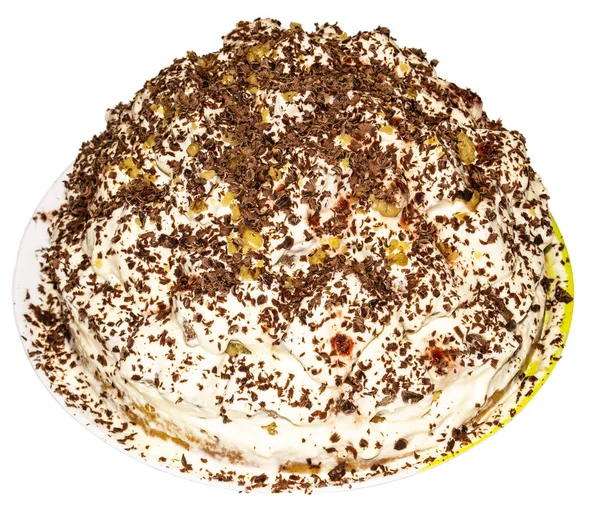 Κρέμα κέικ με τριμμένη σοκολάτα στο πιάτο — Φωτογραφία Αρχείου