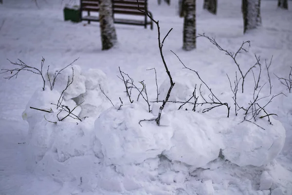 Sněhová pevnost vytvořená dětmi v Central Parku — Stock fotografie