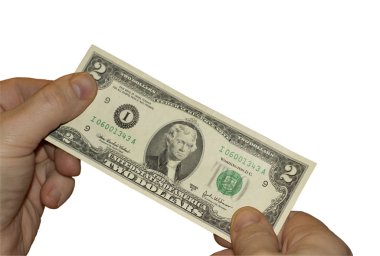 Beyaz arka planda iki doların üst görüntüsü