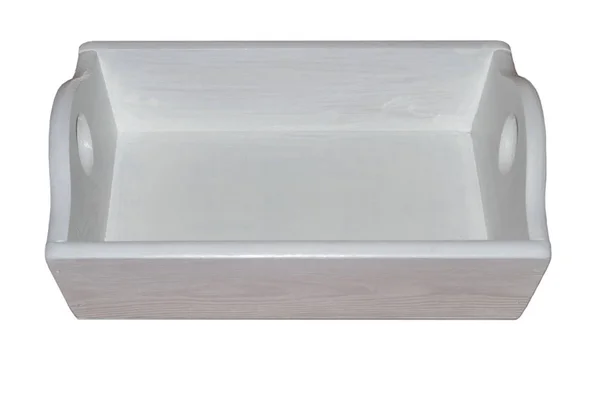 One more view of white wooden tray on white background — Stock Photo, Image