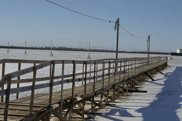 Barco Rompe Hielo Río Congelado Para Otros Barcos Cruza Paso — Foto de Stock