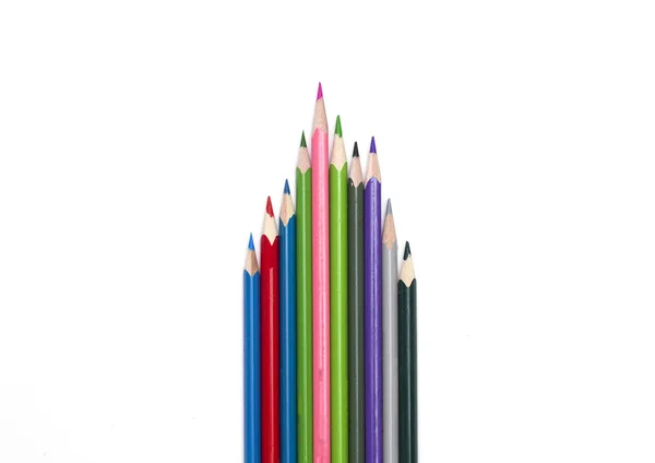 Crayons Couleur Aiguisés Sur Fond Blanc Crayons Reposent Sur Table — Photo