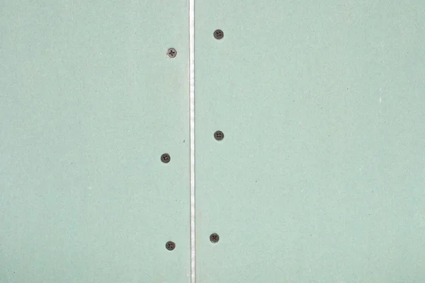 Zicht Twee Gipsplaten Aan Het Plafond Geschroefd Met Zelftappende Schroeven — Stockfoto
