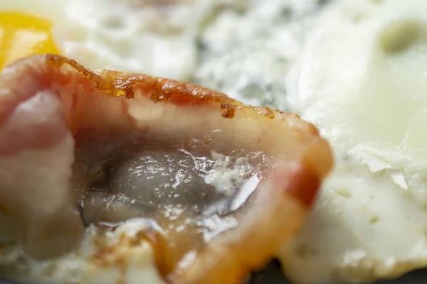 Fried Eggs Bacon Pan Top View Close — Stock Photo, Image