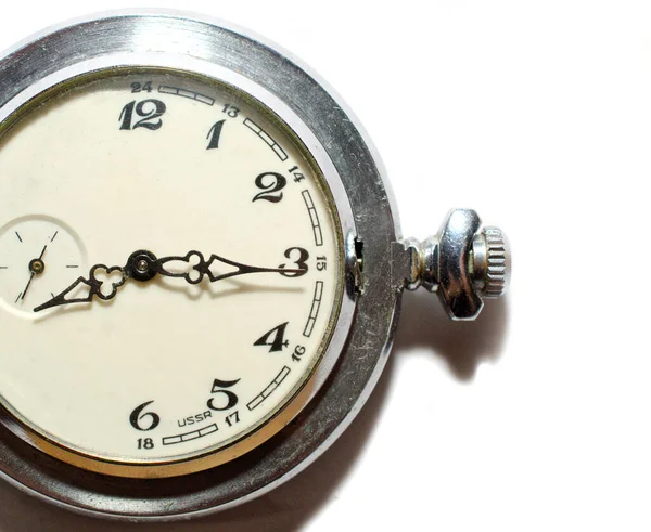 Vintage Pocket Watch Half Dial Erased Digits Time Merciless White — Stock Photo, Image