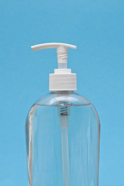 Διαυγές Πλαστικό Μπουκάλι Απολυμαντικό Χεριών Αντιμικροβιακή Υγρή Γέλη Πρόληψη Αντιβακτηριακή — Φωτογραφία Αρχείου