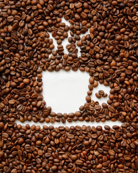 Egy Csésze Forró Kávé Körvonala Egy Csésze Kávébabbal Kávébab Háttér — Stock Fotó
