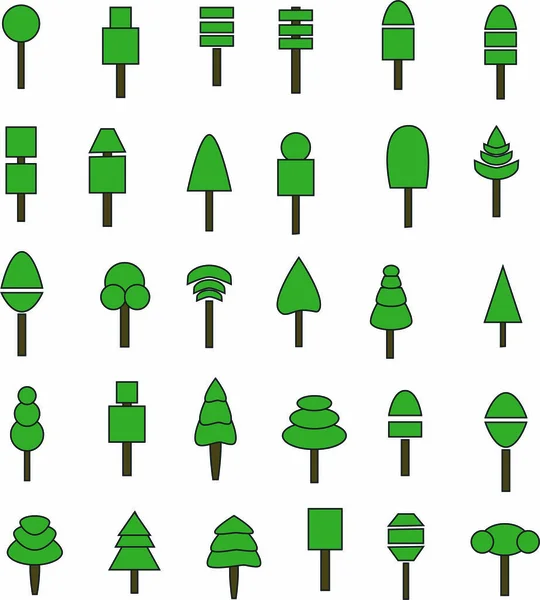 Set Pohon Hijau Geometrik — Stok Foto