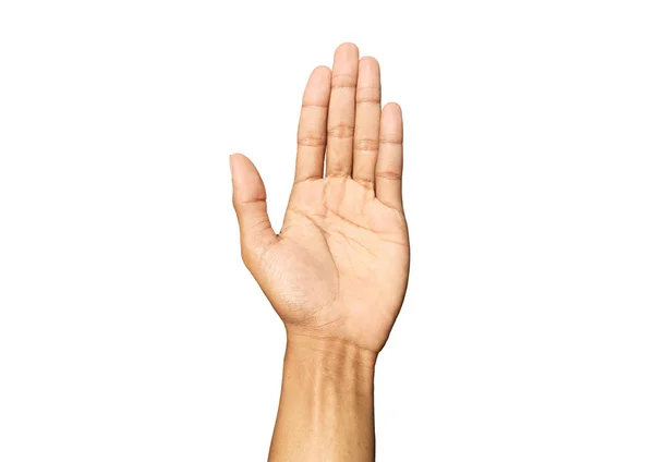 Junge Mann Hand zeigt Verweigerungsgeste isoliert auf weißem Hintergrund mit Kopierraum für Arbeit und Design. Zeigt Ablehnung und Stop, Clipping Pfad — Stockfoto