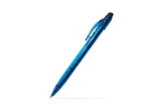 Beautiful blue ballpoint pen isolated on white background with clipping path for design.front view — Stock Photo, Image