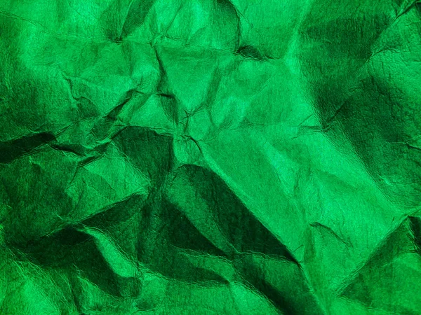 Vista Primer Plano Del Fondo Textura Papel Arrugado Verde — Foto de Stock