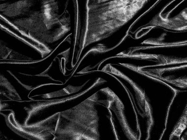 Lüks siyah ipek ya da sıvı dalgalı ya da dalgalı kıvrımlı saten arkaplan. Duvar kağıdı tasarımı