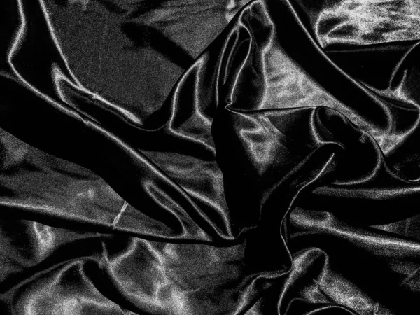 液体波や波状の折り目を持つ黒サテンのテクスチャの背景 壁紙デザイン — ストック写真