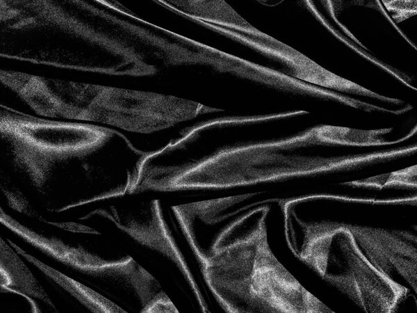 Черная ткань или ткань текстуры фона с жидкой волной или волнистыми складками. Обои дизайн
