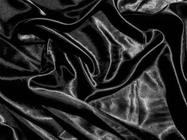 Schwarzer Stoff Oder Textur Hintergrund Mit Flüssigen Wellen Oder Wellenförmigen — Stockfoto