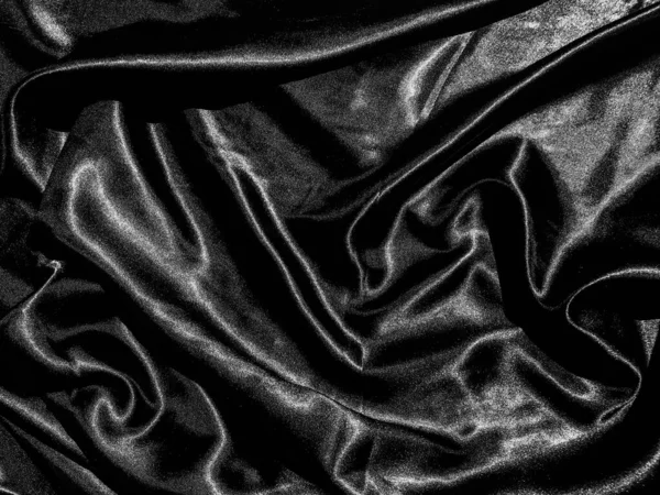 Zwarte Doek Stof Textuur Achtergrond Met Vloeibare Golf Golvende Plooien — Stockfoto