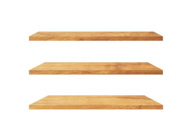 Set of  wood shelves isolated on white background with clipping path for design. Used for display or montage your products clipart