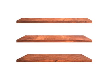 Tasarım ve iş için kırpma yolu ile beyaz arkaplanda izole ahşap raf koleksiyonu