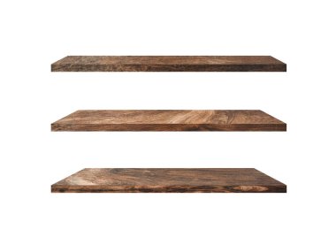 Tasarım ve iş için kırpma yolu ile beyaz arkaplanda izole ahşap raf koleksiyonu