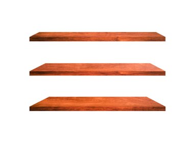 Tasarım ve iş için kırpma yolu ile beyaz arkaplanda izole ahşap raf koleksiyonu