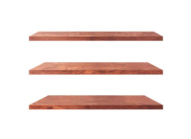 Tasarım ve iş için kırpma yolu ile beyaz arkaplanda izole ahşap raf koleksiyonu