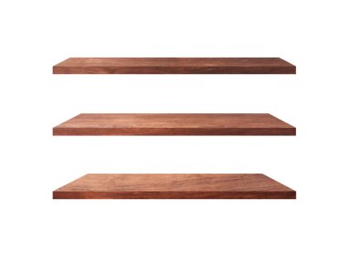Tasarım ve iş için kırpma yolu ile beyaz arkaplanda izole ahşap raf koleksiyonu