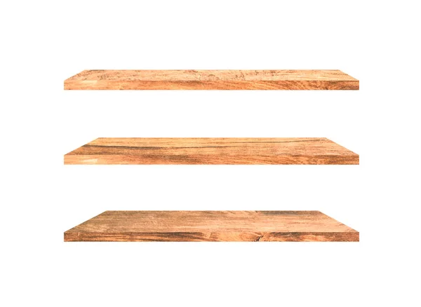 Set Wood Shelves Isolated White Background Clipping Path Design Used — Stock Photo, Image