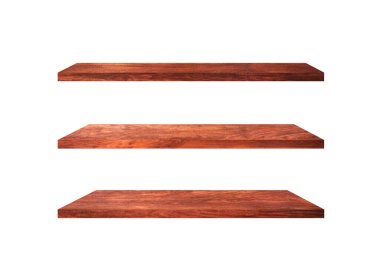 Tasarım ve iş için kırpma yolu ile beyaz arkaplanda izole ahşap raf koleksiyonu
